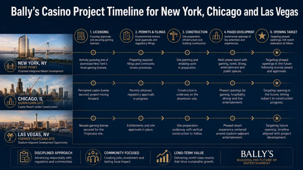 Timeline of Bally’s Bronx, Chicago and Las Vegas casino developments